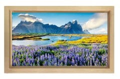 Çiçekli Nehir ve Dağ Manzara Tablosu Naturel Ahşap - 50x90