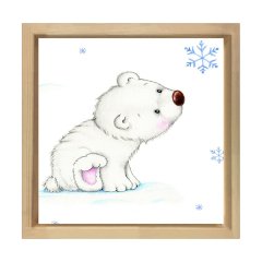 Ayıcık ve Kar Tanesi Tablosu Naturel Ahşap Çerçeve - 100x100