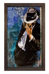 Sigara İçen Adam Tablosu Kahverengi Ahşap - 40x60