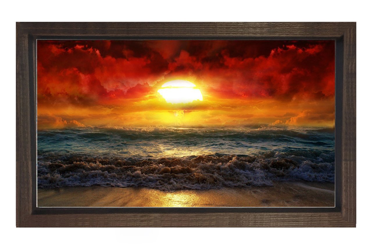 Güneşin Batımı Ve Deniz Tablosu Kahverengi Ahşap Çerçeve - 100x150