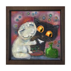 Yavru Kediler Tablosu Kahverengi Ahşap Çerçeve - 50x50