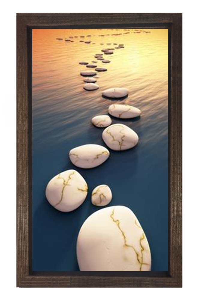 Taşlı Yol Manzara tablosu Kahverengi Ahşap Çerçeve - 50x90