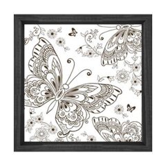 Kelebekler Boyama Tablo Tablosu Siyah Ahşap Çerçeve - 50x50