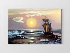 Gündoğumu Gemi Manzarası Tablosu Çerçevesiz - 100x150