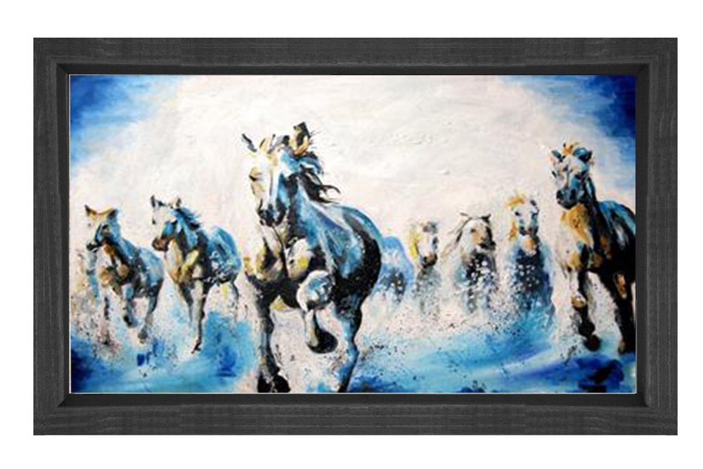 Beyaz Atlar Tablosu Siyah Ahşap Çerçeve - 70x100