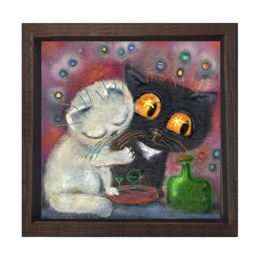 Yavru Kediler Tablosu Kahverengi Ahşap Çerçeve - 60x60