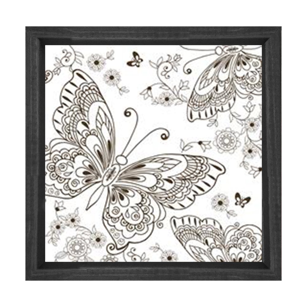 Kelebekler Boyama Tablo Tablosu Siyah Ahşap Çerçeve - 60x60