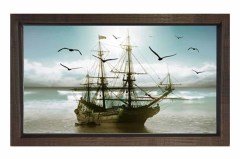 Kalyon Gemi Ve Kumsal Tablosu Kahverengi Ahşap Çerçeve - 45x30