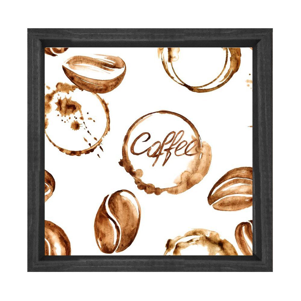 Soyut Kahve Çekirdekleri  Tablosu Siyah Ahşap Çerçeve - 60x60