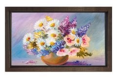 Vazoda Çiçek Natürmort Tablosu Kahverengi Ahşap - 40x60