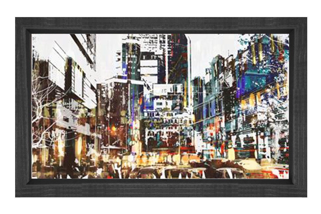 Vektörel Şehir Design Tablosu Siyah Ahşap Çerçeve - 45x30