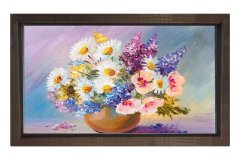 Vazoda Çiçek Natürmort Tablosu Kahverengi Ahşap - 50x70