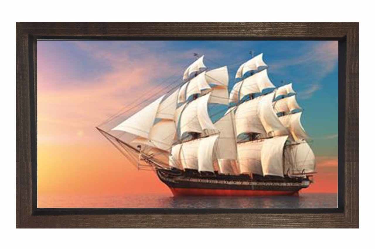 Yelkenli Gemi Tablosu Tablosu Kahverengi Ahşap Çerçeve - 40x60
