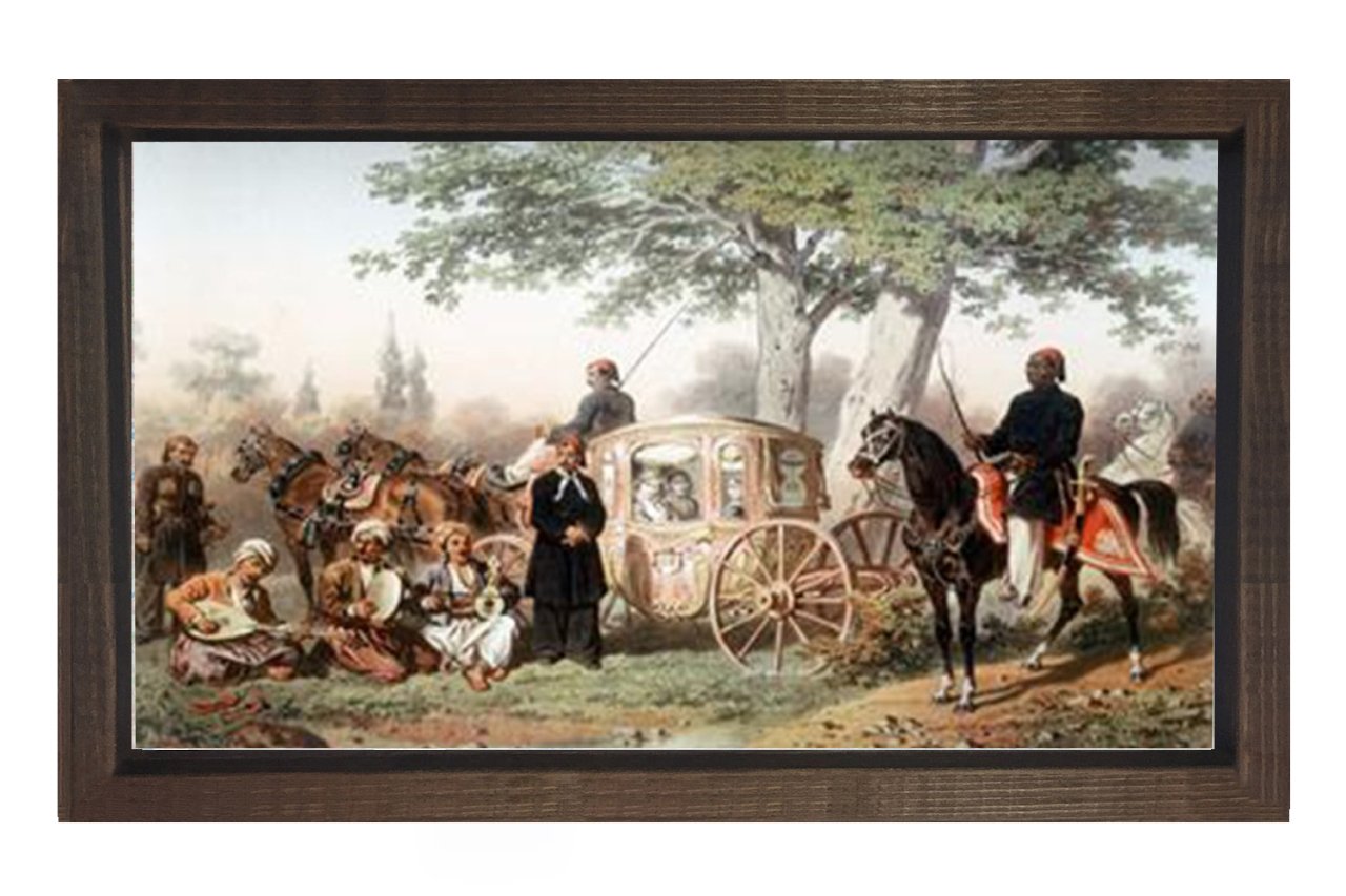 Padişah Av Gezisi Tablosu Kahverengi Ahşap Çerçeve - 40x60