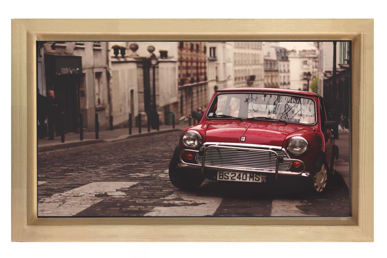 Sokak, Kırmızı Araba  Tablosu Naturel Ahşap - 45x30