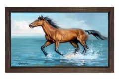 At ve Deniz Tablosu Kahverengi Ahşap Çerçeve - 50x70