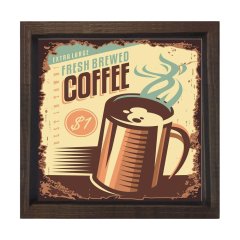 Taze Kahve Vintage Reklam Afiş Tablosu Kahverengi Ahşap Çerçeve - 70x70
