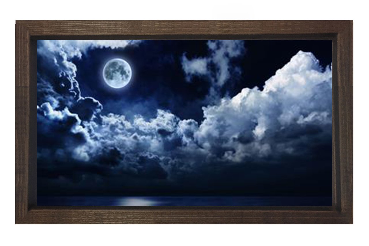 Dolunay ve Gökyüzyü Tablosu Kahverengi Ahşap Çerçeve - 45x30
