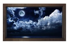 Dolunay ve Gökyüzyü Tablosu Kahverengi Ahşap Çerçeve - 45x30