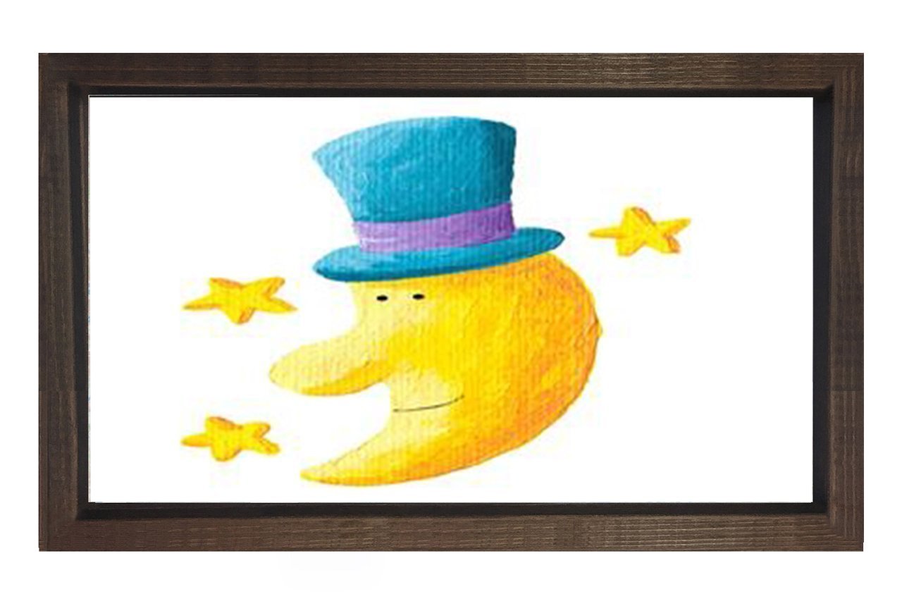 Şapkalı Gülümseyen Ay Tablosu Kahverengi Ahşap Çerçeve - 50x90