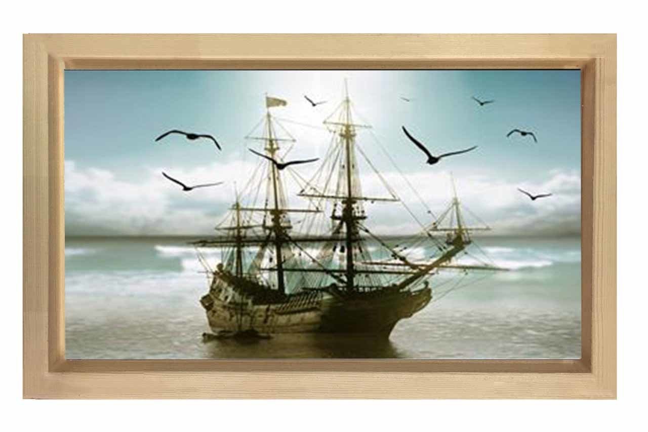 Kalyon Gemi Ve Kumsal Tablosu Naturel Ahşap Çerçeve - 100x200