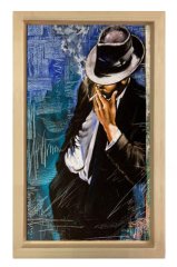 Sigara İçen Adam Tablosu Naturel Ahşap - 45x30