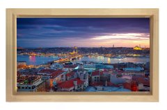 Galata Köprüsü ile Cami Silüetleri Tablosu Naturel Ahşap Çerçeve - 50x90