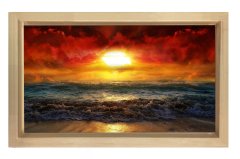 Güneşin Batımı Ve Deniz Tablosu Naturel Ahşap Çerçeve - 100x200