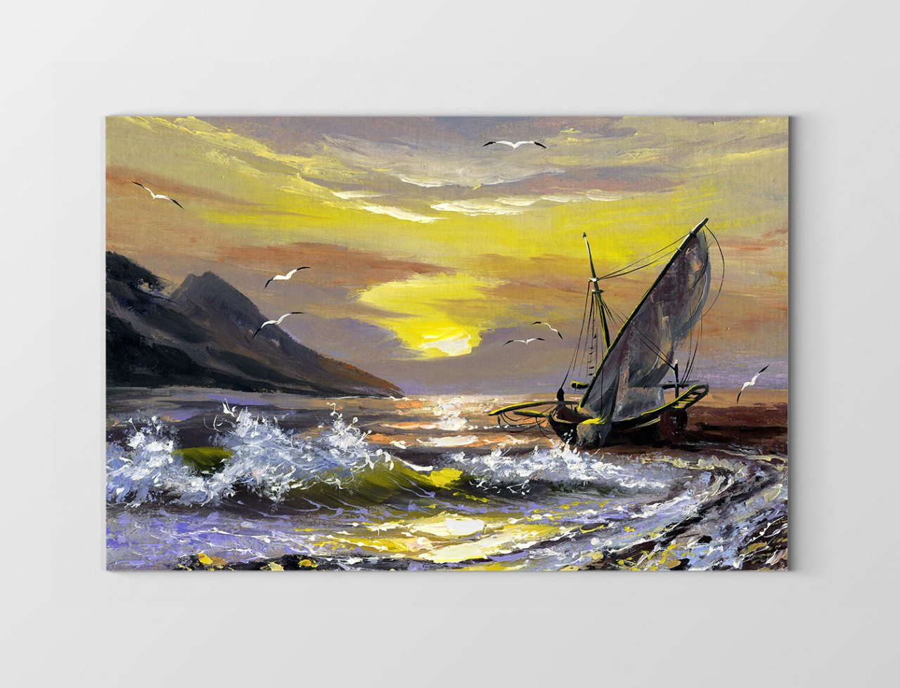 Gemi Manzara Reprödiksiyon Tablosu Çerçevesiz - 100x150