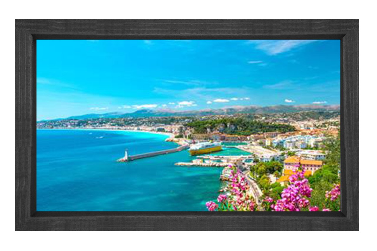 Evler ve Deniz Manzarası Tablosu Siyah Ahşap Çerçeve - 50x70