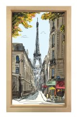 Eiffel  Kulesi Vektörel Tablosu Naturel Ahşap Çerçeve - 70x100