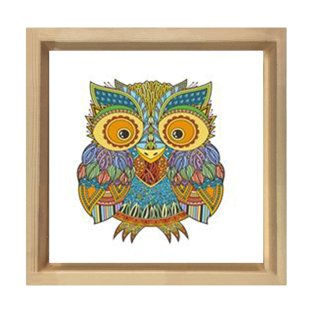 Baykuş Tablosu Naturel Ahşap Çerçeve - 70x70