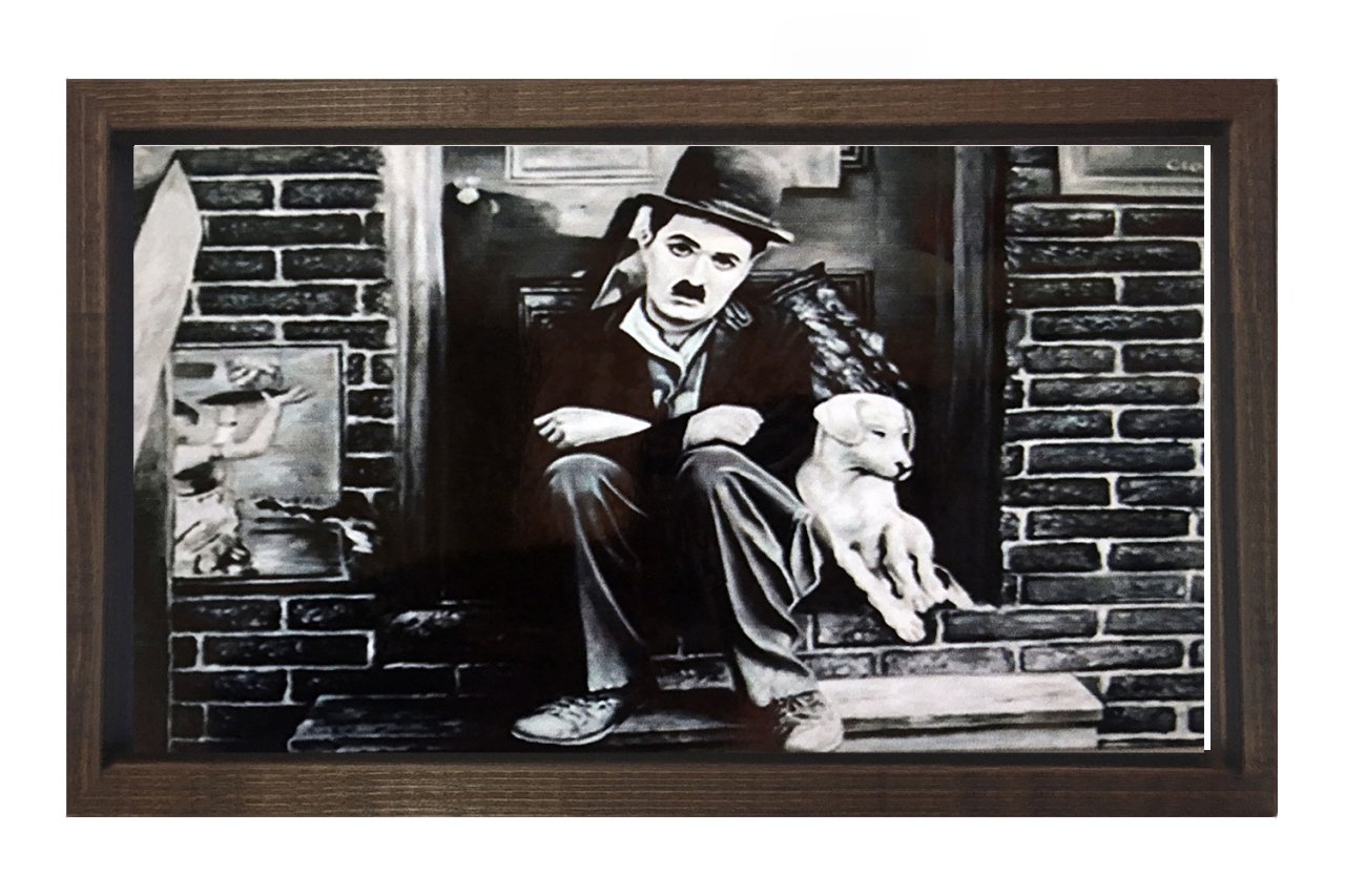 Charlie Chaplin Tablosu Kahverengi Ahşap Çerçeve - 100x150
