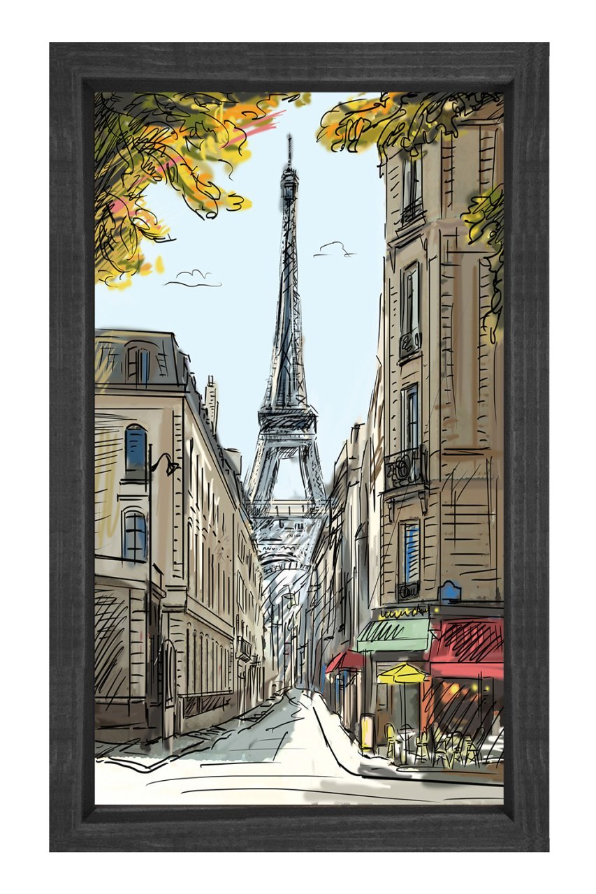 Eiffel  Kulesi Vektörel Tablosu Siyah Ahşap Çerçeve - 100x200