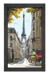 Eiffel  Kulesi Vektörel Tablosu Siyah Ahşap Çerçeve - 100x200