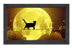 Ay Ve Kedi Tablosu Siyah Ahşap Çerçeve - 45x30