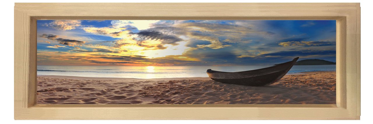 Kumsal Ve Kayık Tablosu Naturel Ahşap Çerçeve - 150x50