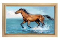 At ve Deniz Tablosu Naturel Ahşap Çerçeve - 40x60