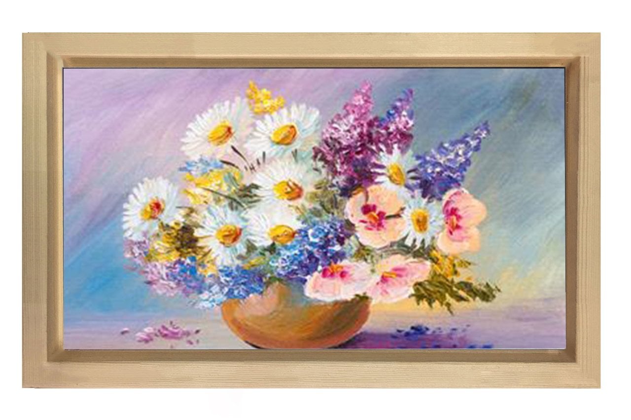 Vazoda Çiçek Natürmort Tablosu Naturel Ahşap - 45x30