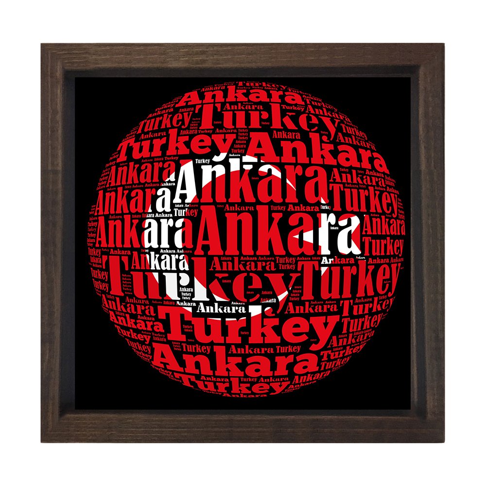 Türk Bayrağı Tipografi Tablosu Kahverengi Ahşap Çerçeve - 80x80