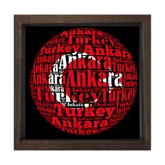 Türk Bayrağı Tipografi Tablosu Kahverengi Ahşap Çerçeve - 80x80