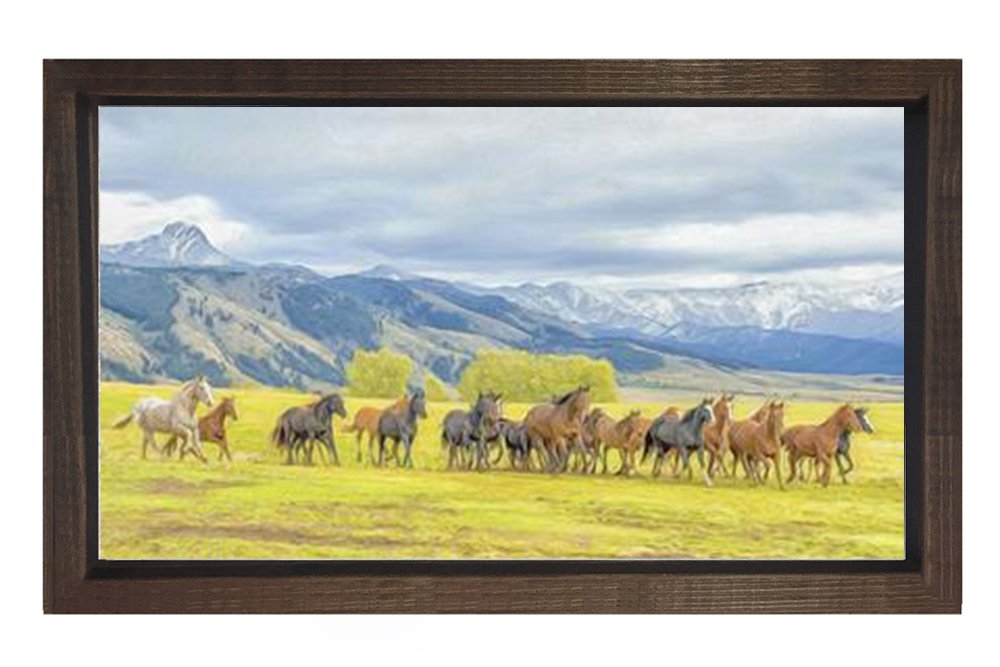Koşan At Sürüsü Tablosu Kahverengi Ahşap Çerçeve - 50x90