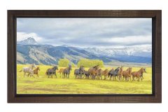 Koşan At Sürüsü Tablosu Kahverengi Ahşap Çerçeve - 50x90