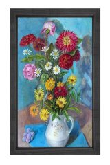 Çiçekler Tablosu Siyah Ahşap - 100x150