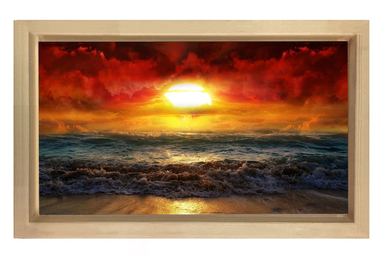 Güneşin Batımı Ve Deniz Tablosu Naturel Ahşap Çerçeve - 70x100