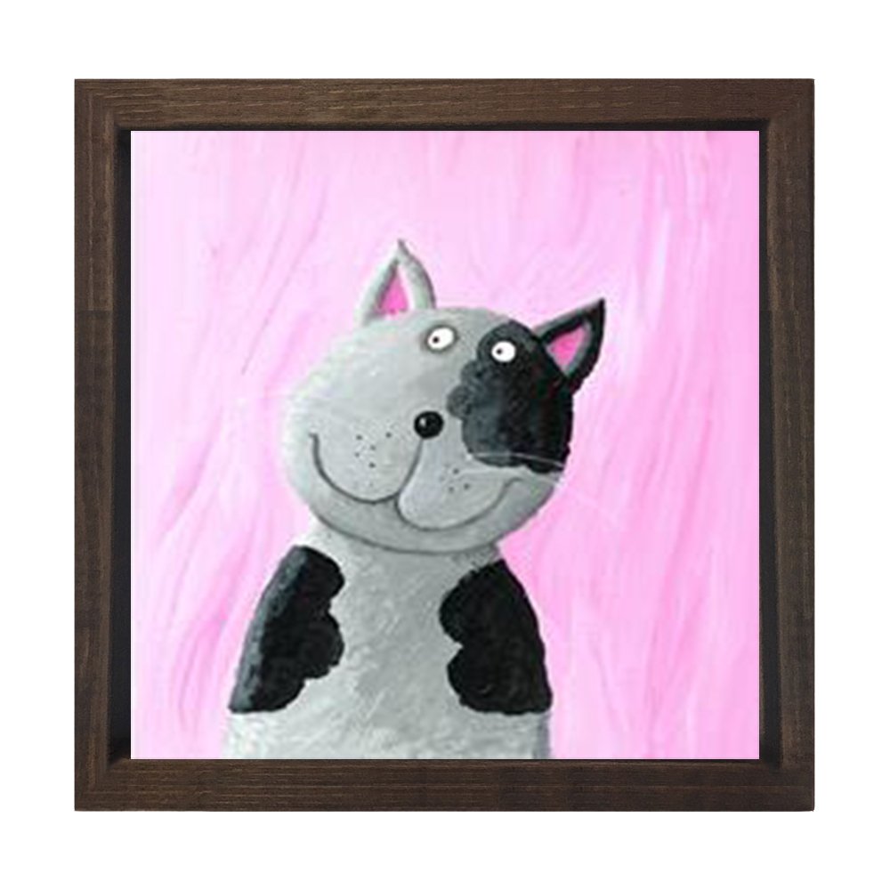 Kedi Tablosu Kahverengi Ahşap Çerçeve - 90x90