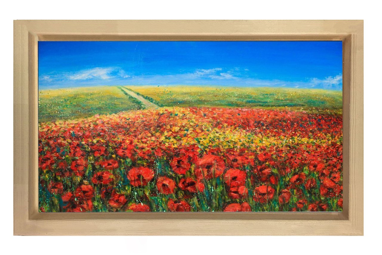 Gelincik Tarlası Manzara Tablosu Naturel Ahşap - 100x150