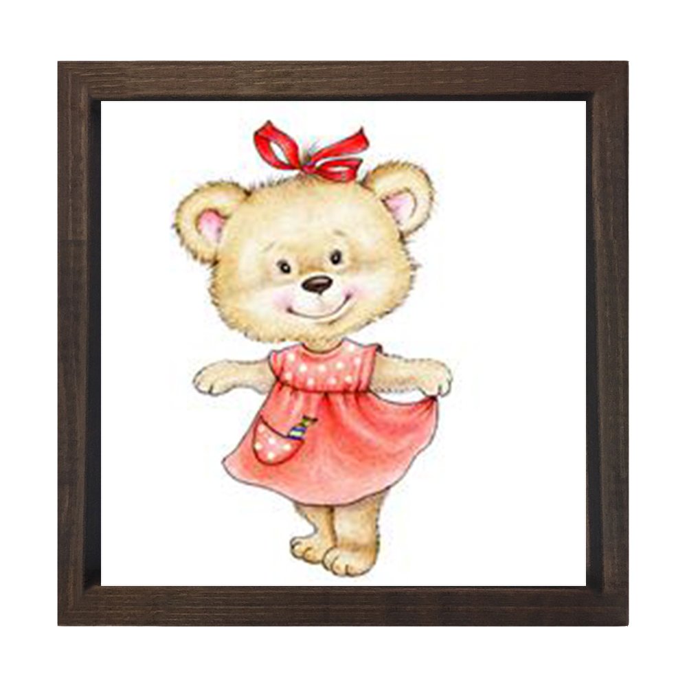 Süslü Cicili Ayıcık Tablosu Kahverengi Ahşap Çerçeve - 60x60