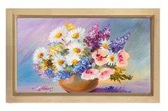 Vazoda Çiçek Natürmort Tablosu Naturel Ahşap - 70x100