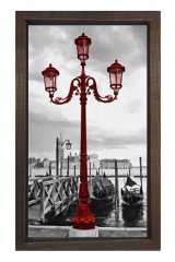 Siyah beyaz Kırmızı Lamba Tablosu Kahverengi Ahşap Çerçeve - 100x150